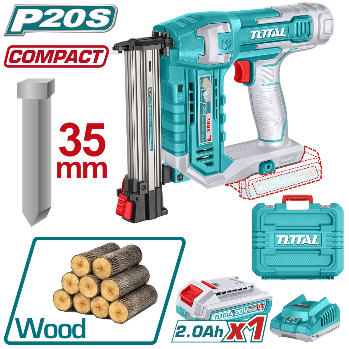 TOTAL - PISTOL PENTRU CUIE 20V-2.0Ah 15MM-35MM (INCLUDE ACUMULATOR + INCARCATOR)
