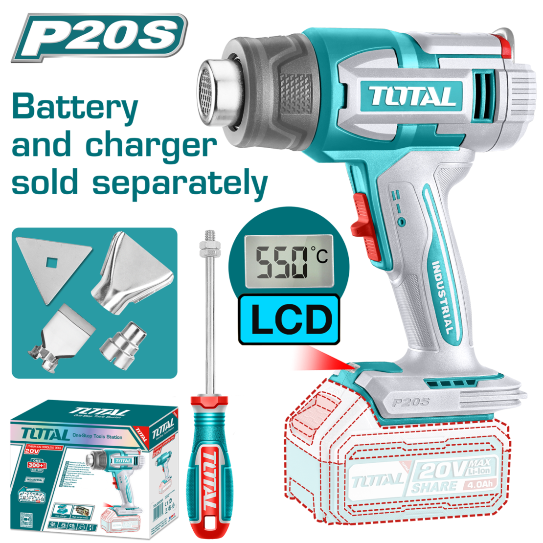 TOTAL - SUFLANTA CU AER CALD - 20V (NU INCLUDE ACUMULATOR)