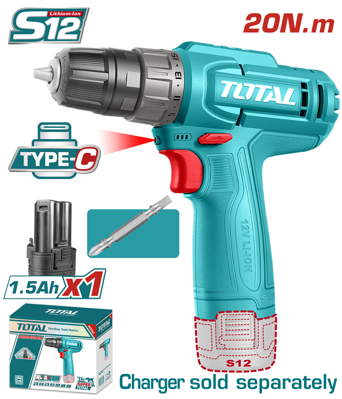 TOTAL - MASINA DE GAURIT CU ACUMULATOR 12V-1.5AH/LED LI-ION