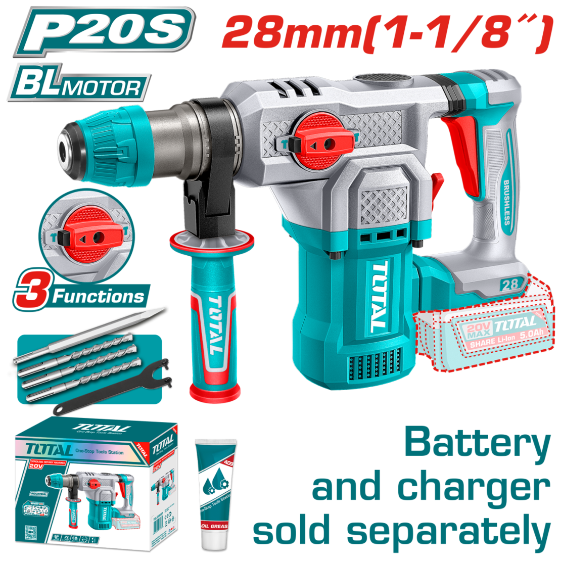TOTAL - CIOCAN ROTOPERCUTOR - 4.5J - LI-ION - 20V (NU INCLUDE ACUMULATOR)