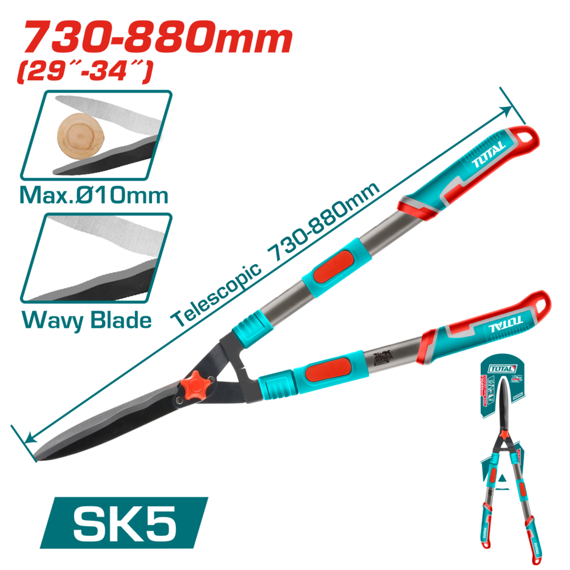 TOTAL - FOARFECA TELESCOPICA PENTRU TUNS GARD VIU, 710–860 MM