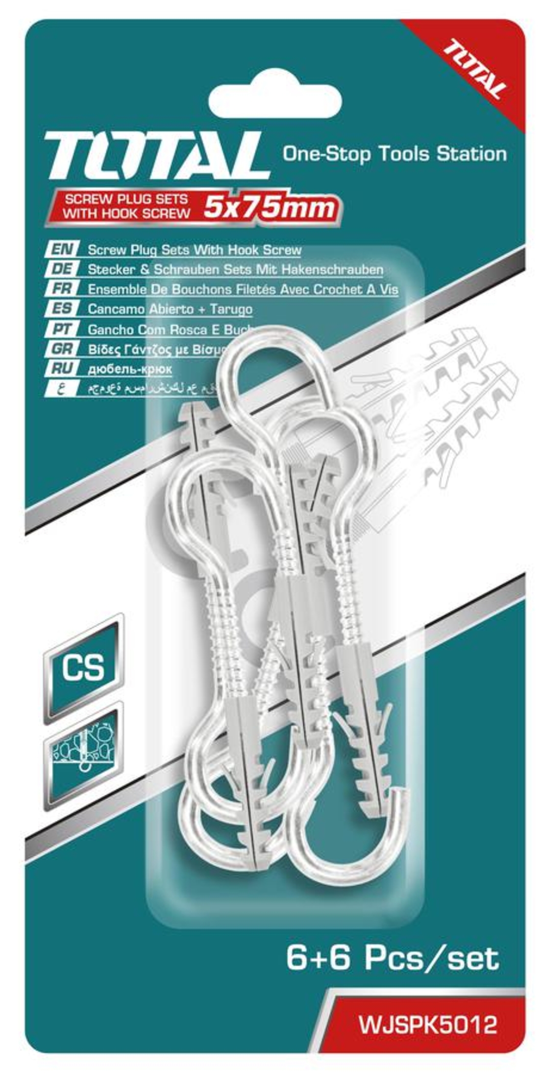 TOTAL - SET DIBLURI CU SURUBURI TIP CARLIG 5.0X75MM - DIBLU-8X40MM - 6BUC