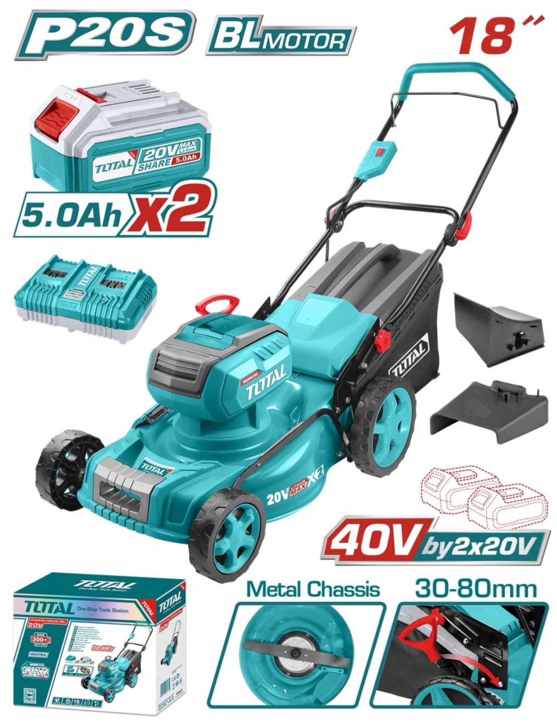 TOTAL - MASINA TUNS IARBA - 40V (INCLUDE ACUMULATOR SI INCARCATOR)