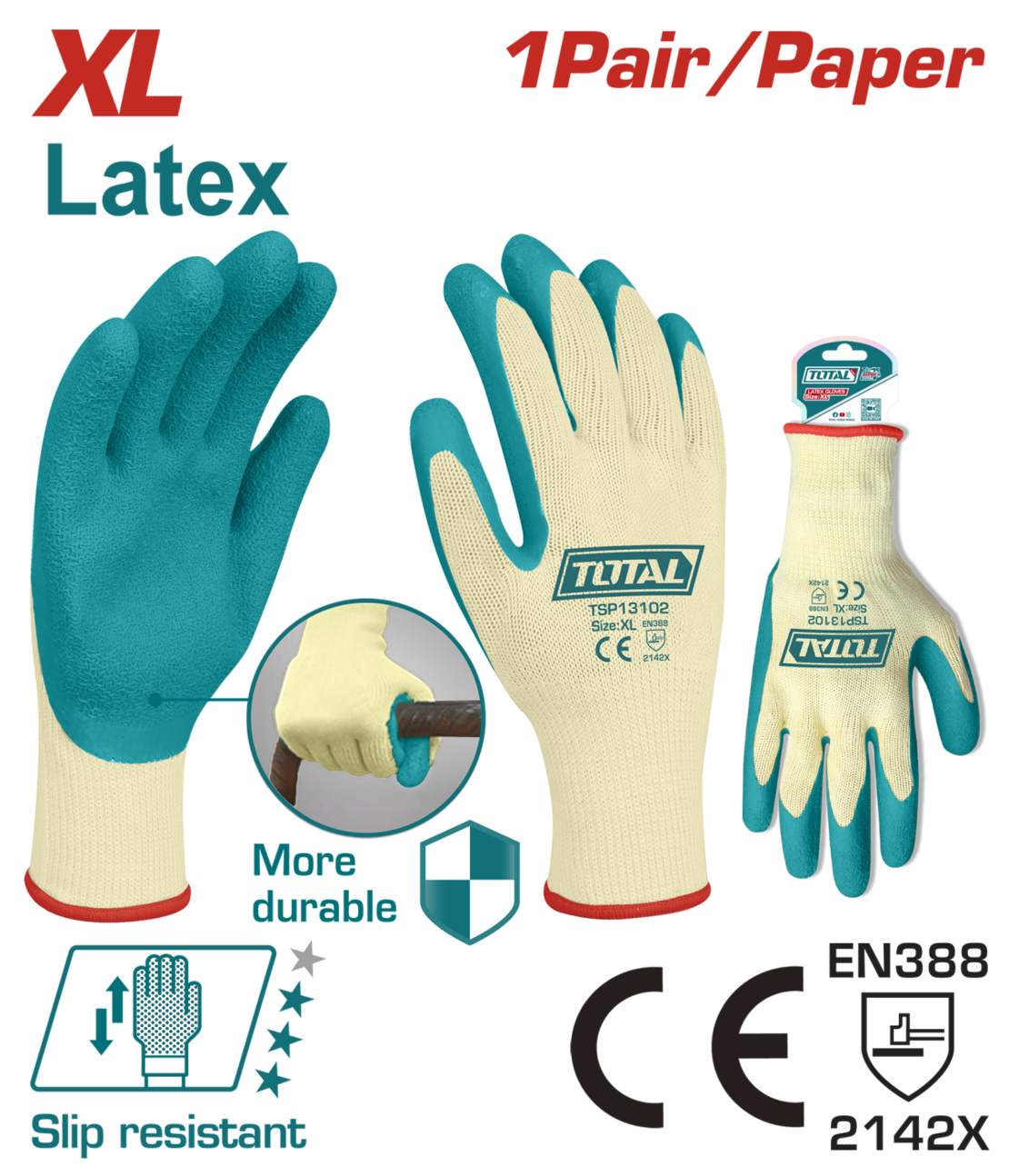 TOTAL - MANUSI DE PROTECTIE - LATEX + TEXTIL - XL