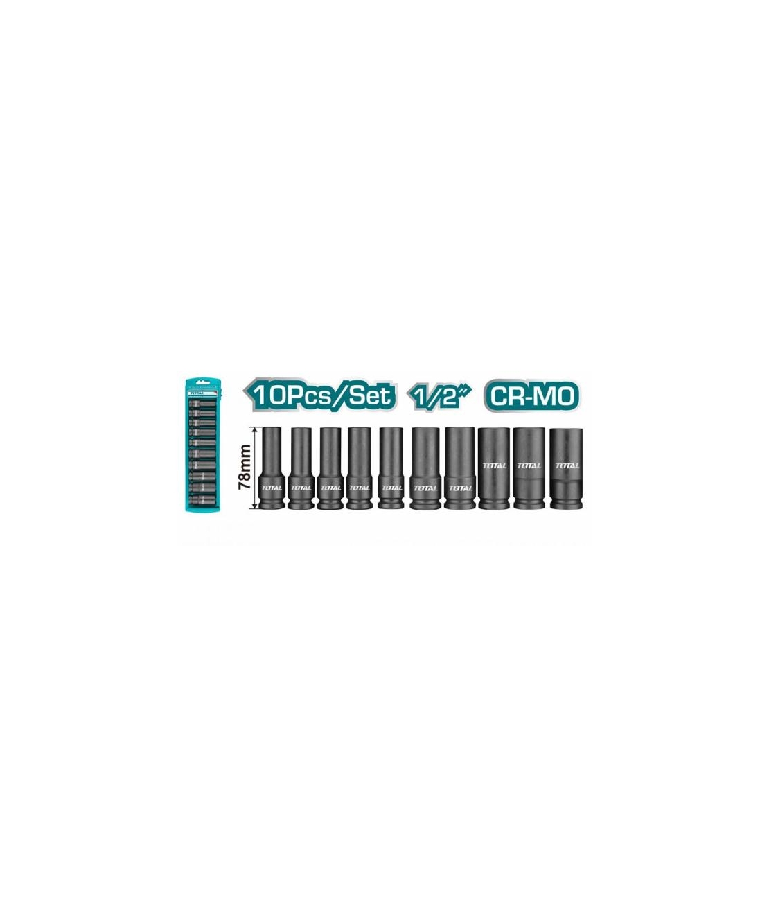 TOTAL - SET 10 BUC TUBULARE LUNGI DE IMPACT 78MM CRMO, 1/2