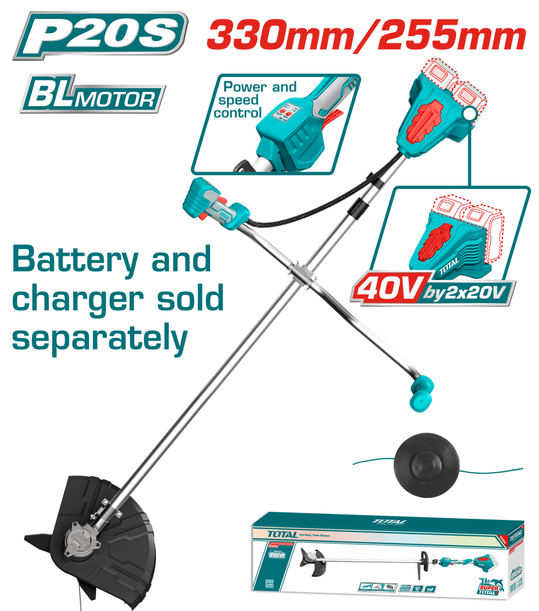 TOTAL - MOTOCOASA SI TRIMMER 40V - LI-ION (NU INCLUDE ACUMULATOR SI INCARCATOR)