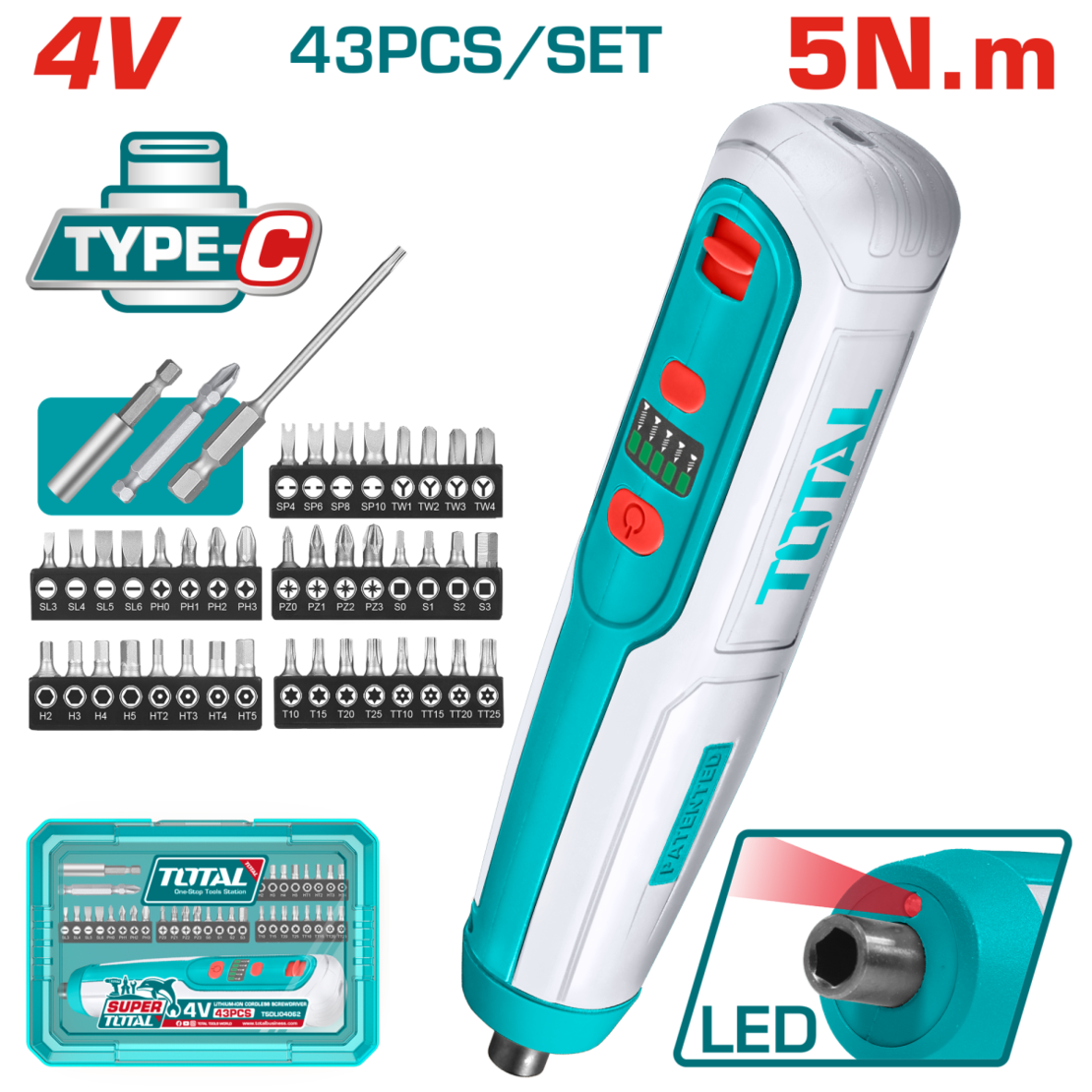 TOTAL - SURUBELNITA ELECTRICA 4V HEX 1/4''