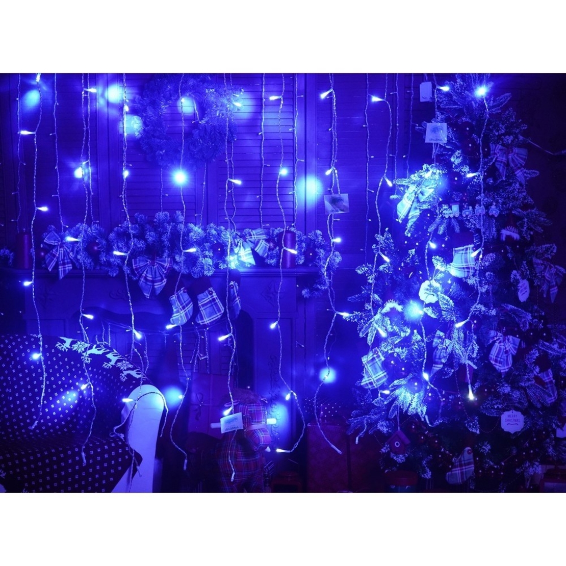 Instalatie Craciun, Tip Perdea, IP44, 13 m x 1 m, 780 LED-uri, Albastru, cu flash, Transformator cu telecomanda, Interconectabila, Prelungitor 3 m inclus, Fir transparent, Interior/ Exterior, Vafy