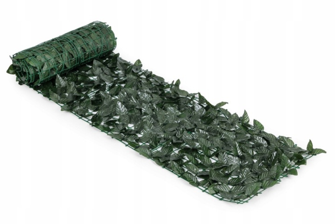 Gard artificial decorativ 50x500 cm, frunze ornamentale, protectie UV si intemperii, plastic PVC, verde inchis