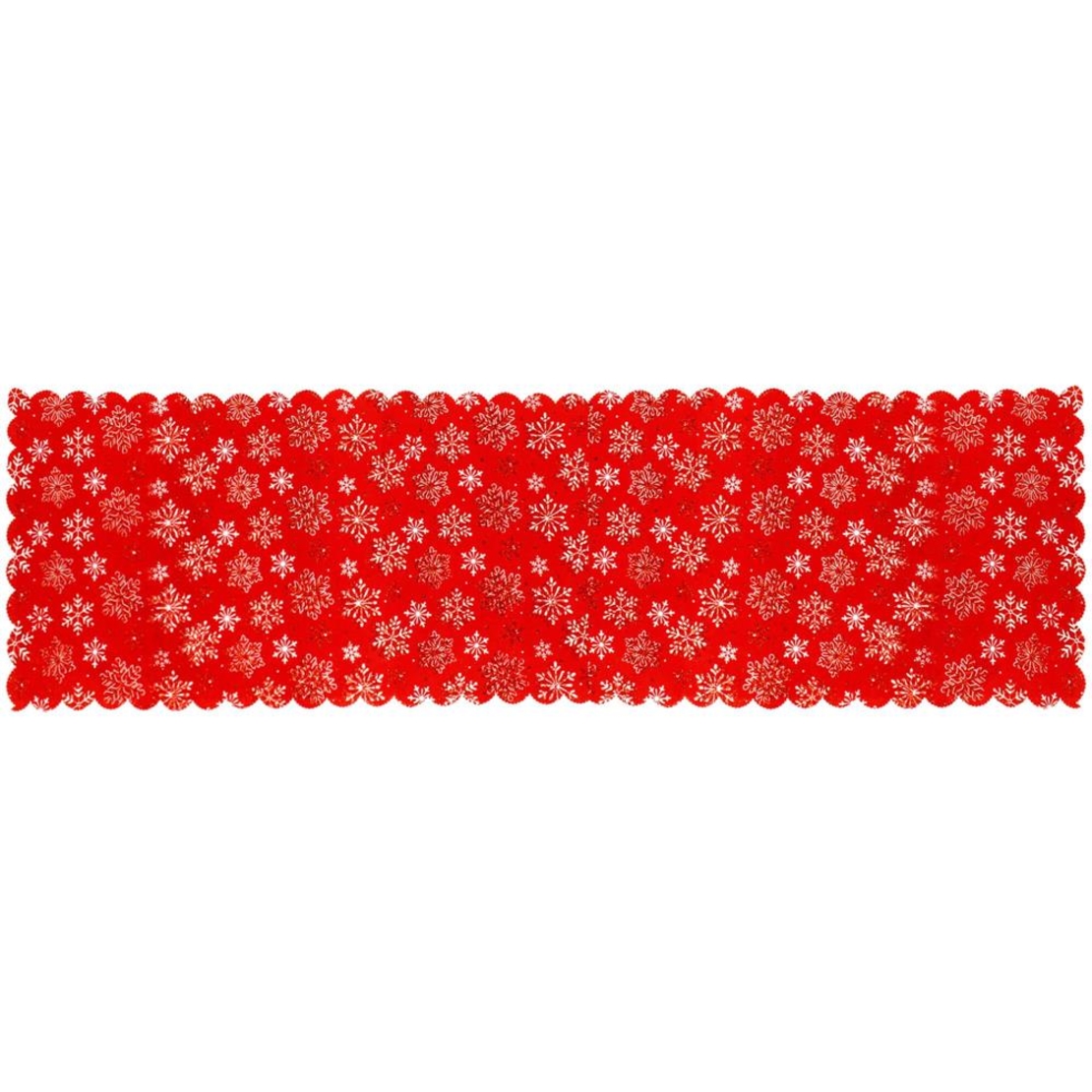 Fata de masa pentru decor, cu motive de Craciun, din stofa, 34x187cm, rosu