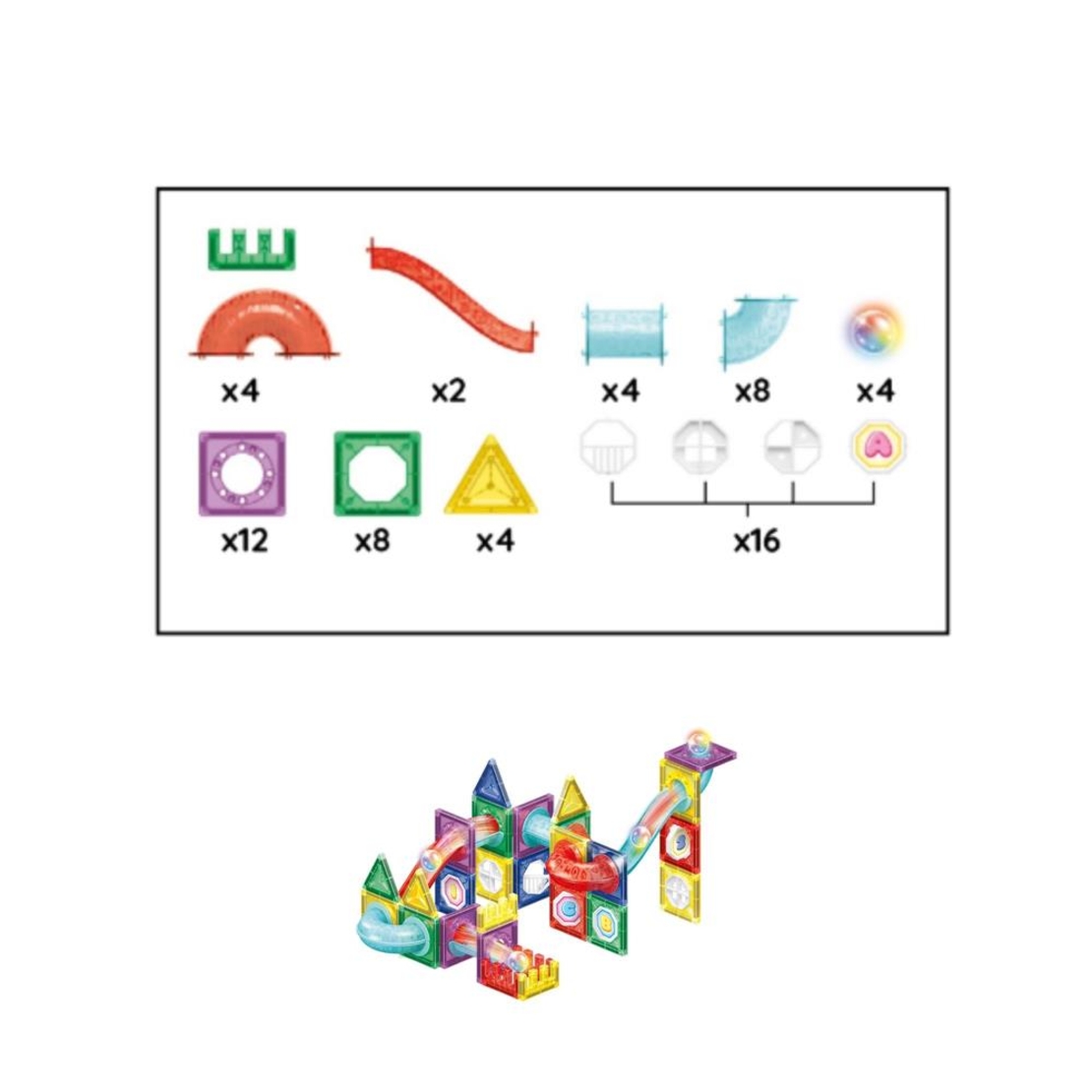 Set de constructie din piese magnetice educative pentru copii 66 de piese, multicolor