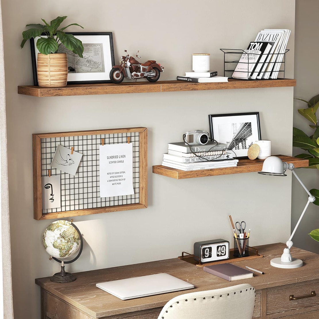 VASAGLE Raft de perete suspendat plutitor, MDF, sistem montare inclus, 40x20x4cm, vintage maro