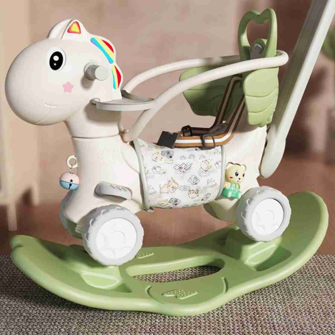 Balansoar pentru Copii, Flippy, 3in1, cu Spatar si Bara de Siguranta, Maner cu Cos de Basket, Tava de Masa, 80 x 43 x 83 cm, din Plastic, + 3 Ani, Verde