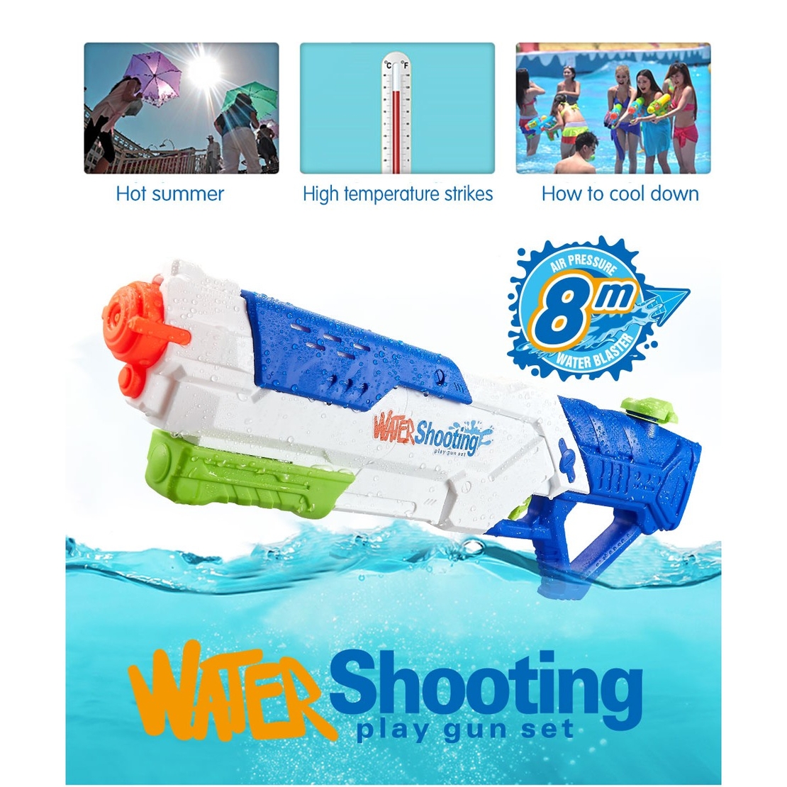 Pistol cu Apa pentru Copii, Rezervor, Pentru Piscina/Plaja, Flippy, 6ani+, Multicolor, 1200ML