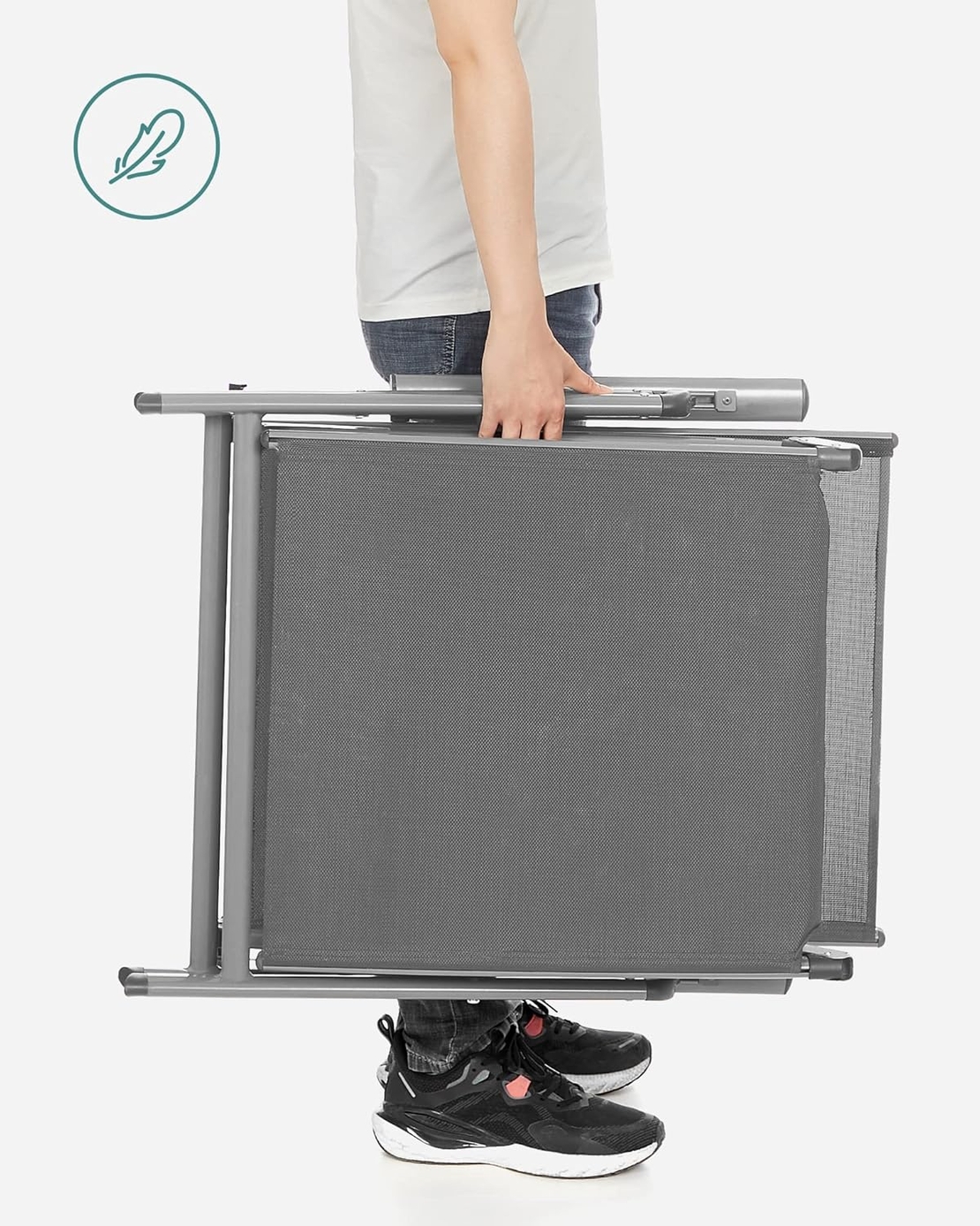 SONGMICS Sezlong pliabil, cu saltea groasa si tetiera, spatar reglabil, maxim 150kg, 183x60x39cm, gri