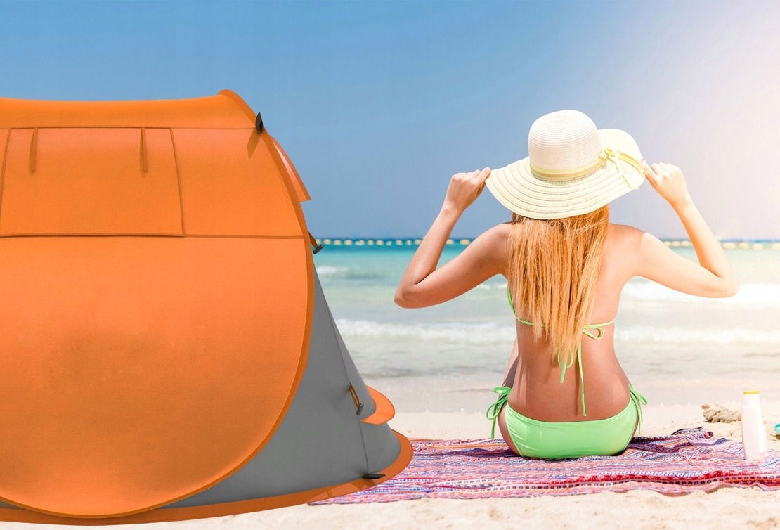 Cort plaja si picnic Sersimo, protectie UV, 210x130x90 cm, portocaliu gri