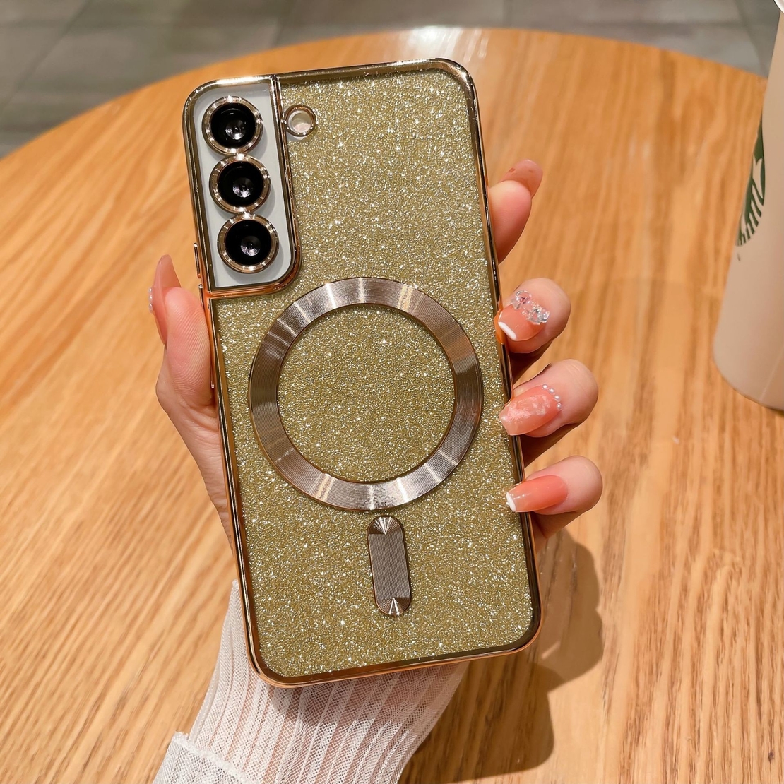 Husa de Protectie 2 in 1, Vafy, Husa pentru Samsung Galaxy S24+, Glitter Chrome Magsafe, din TPU, Magnetica, cu Protectie Lentila, Auriu