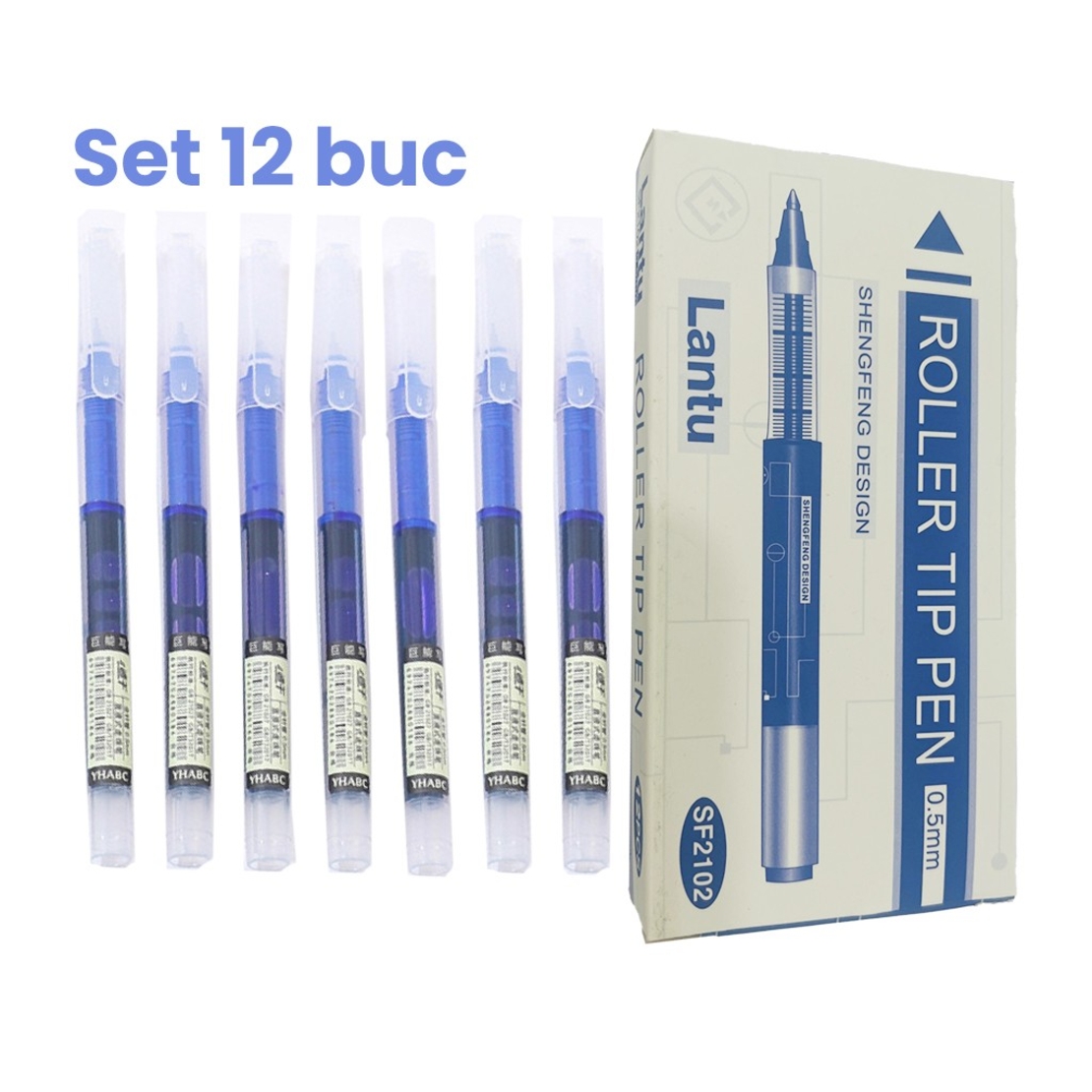 Set Pixuri Profesionale cu Bila, Flippy, pe Baza de Apa Set 12 bucati, Varf Ascutit de 0.5 mm, Pentru Scoala sau Birou, Albastru