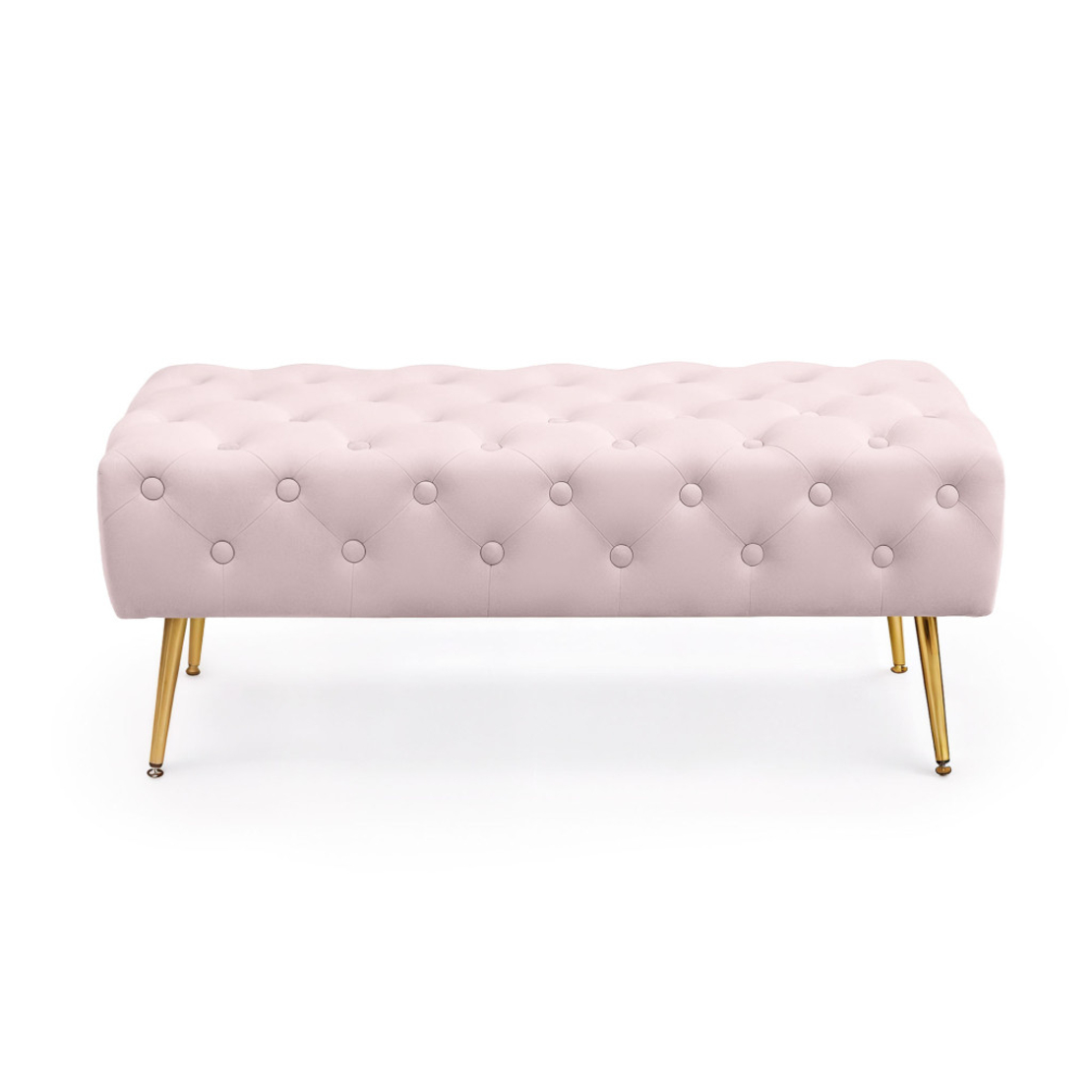 Taburet Monaco, tapitat cu catifea, tip banca, cu picioare metalice, 100x42x41 cm, roz pudra