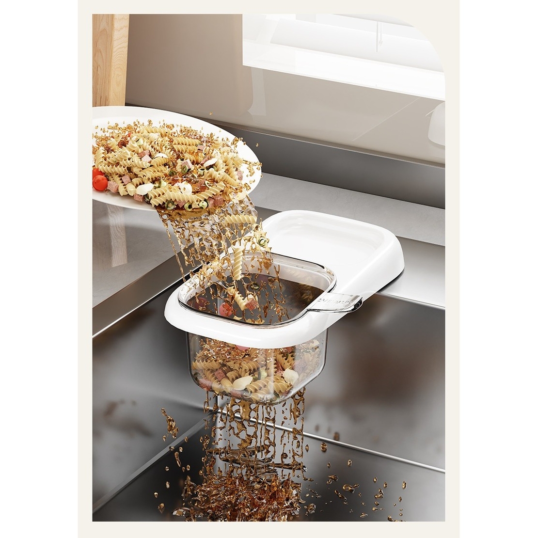 Cos de Scurgere pentru Chiuveta, Vafy, din ABS, cu Maner si Ventuza, Multifunctional, 22 x 13 x 8.5 cm, Alb