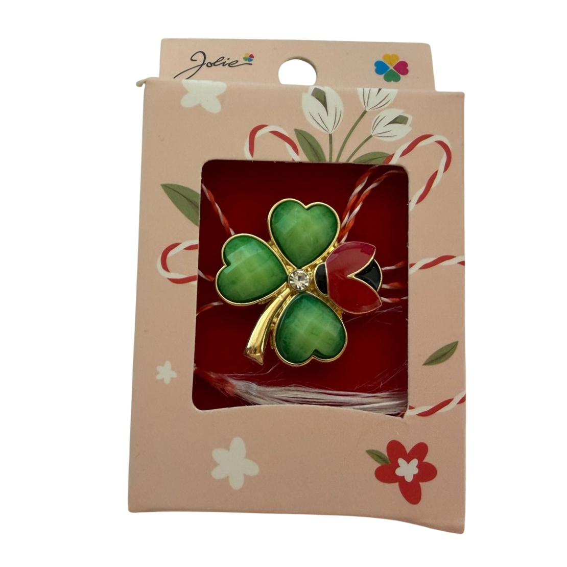 Martisor Brosa Mica in Cutie, Jolie, Dimensiune Brosa 2.5-3cm, Material Metal, Model Trifoi, Cutie Roz