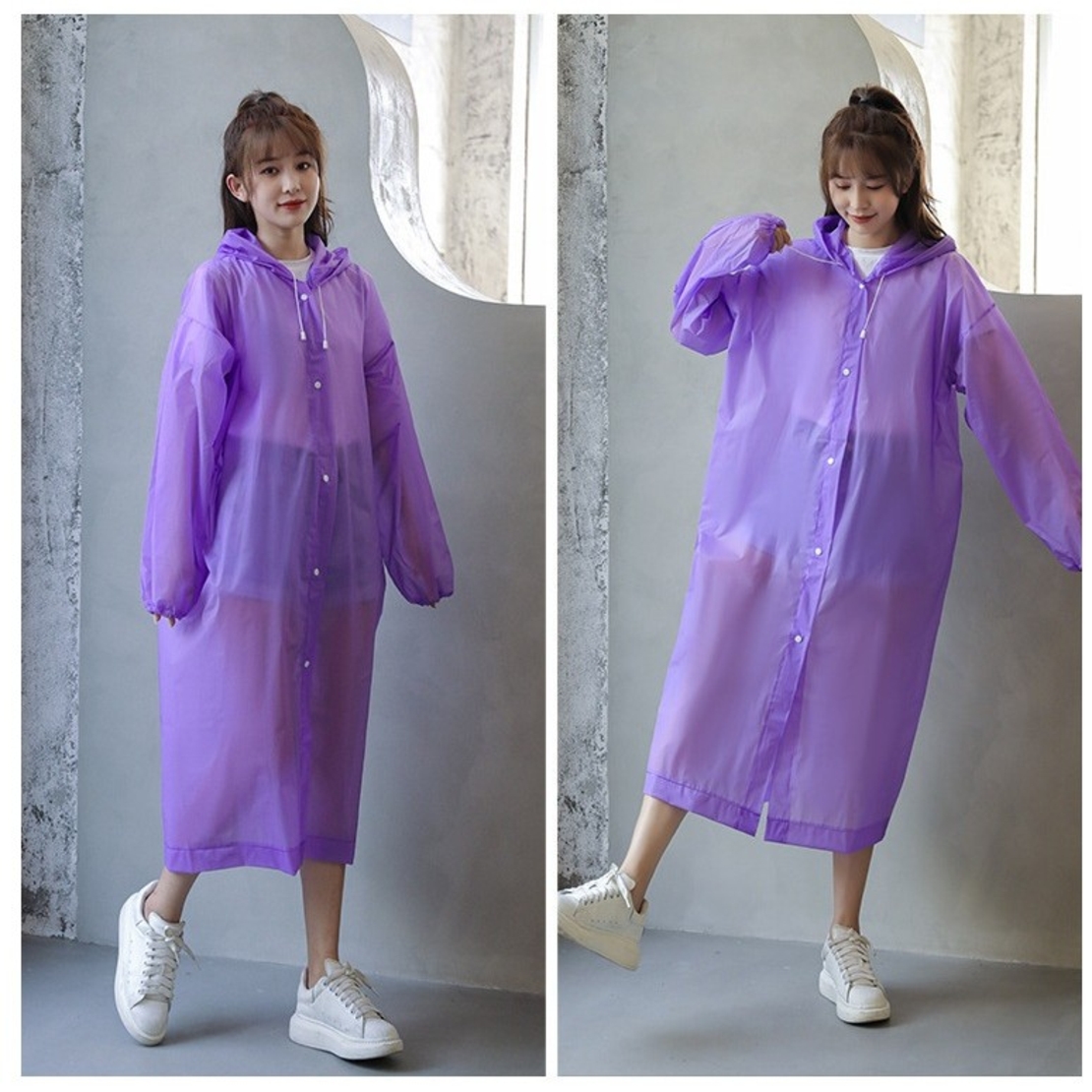 Pelerina de Ploaie, Flippy, pentru Adulti 150-180 cm, din EVA, Impermeabila, Rezistenta la Vant, Inchidere cu Capse, 140 g, Mov