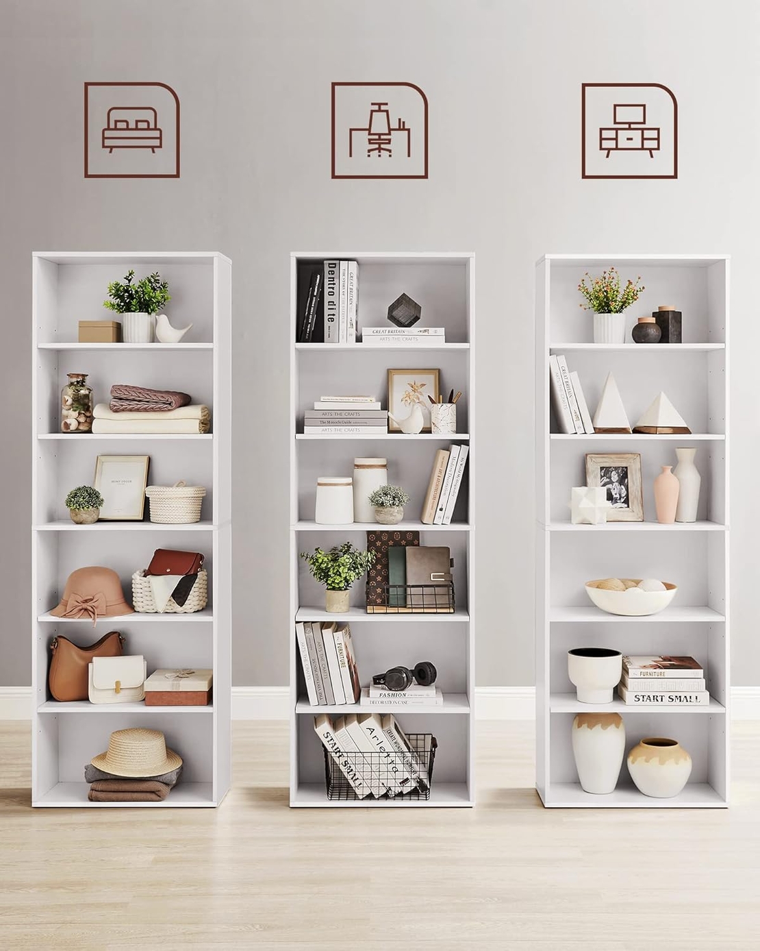 VASAGLE Biblioteca 6 rafturi, in stil scandinav, rafturi ajustabile, PAL, 60x24x179 cm, alb