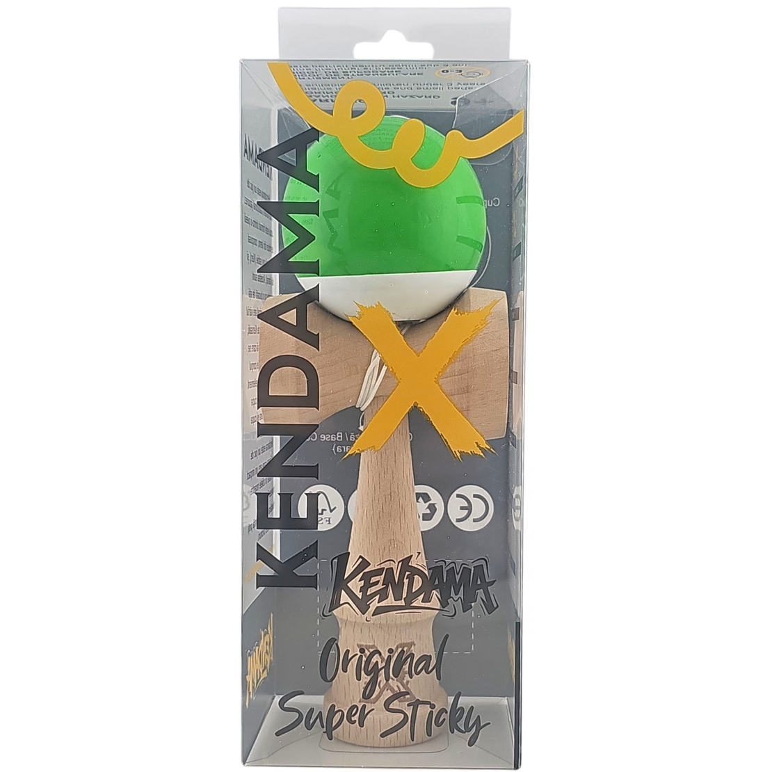 Kendama X Originala, Profesionala, Flippy, Super Sticky din Lemn, 18 cm, Verde/Alb