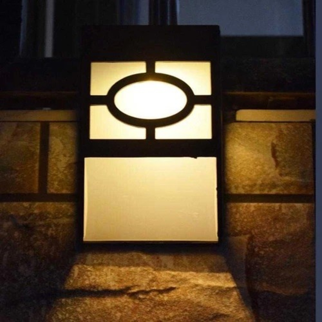 Set 4 Lampi Solare Led pentru Gradina, Flippy, Model Geometric, 11.8 x 8.6 x 5 cm, Buton On-Off, Alb Cald, Negru/Alb