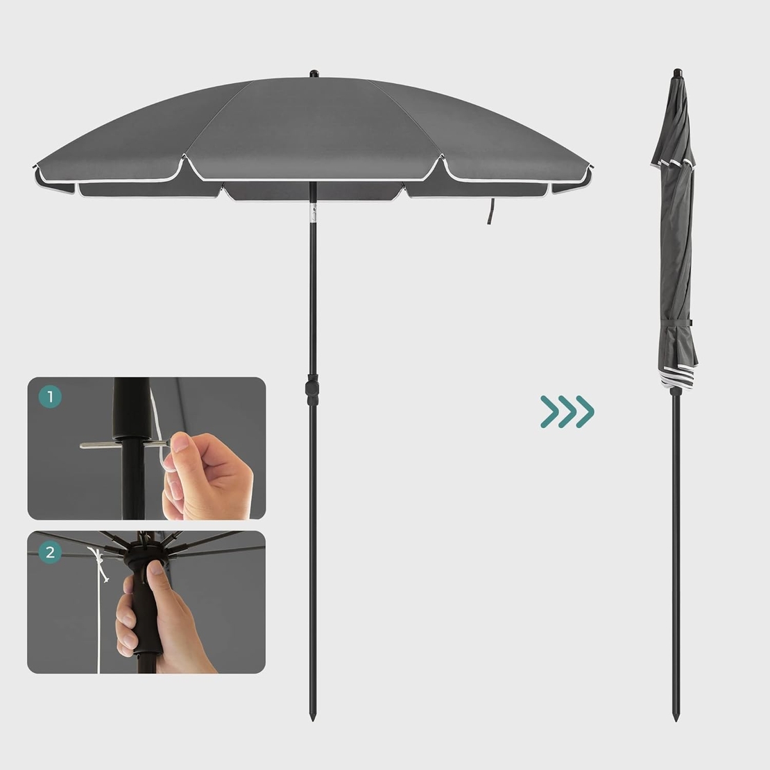 SONGMICS Umbrela terasa gradina sau plaja, cu inclinare, husa, diametru 200cm, gri