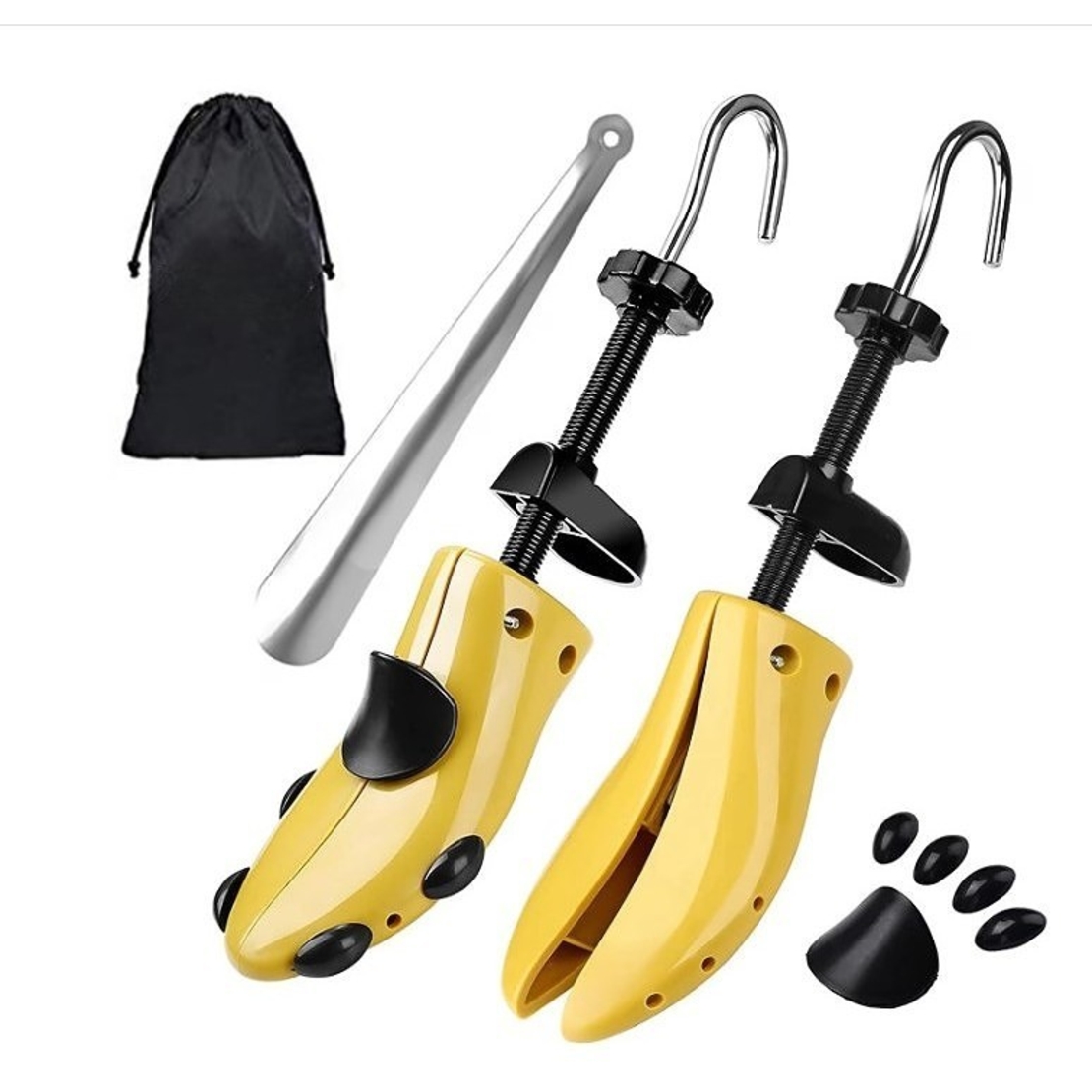 Set 2 Sanuri/Calapoade Reglabilile, Flippy, pentru Alungit si Largit Pantofi, Geanta si Incaltator Incluse, Universale, Unisex, din ABS Premium, Arc, Marime 30 - 36, Galben