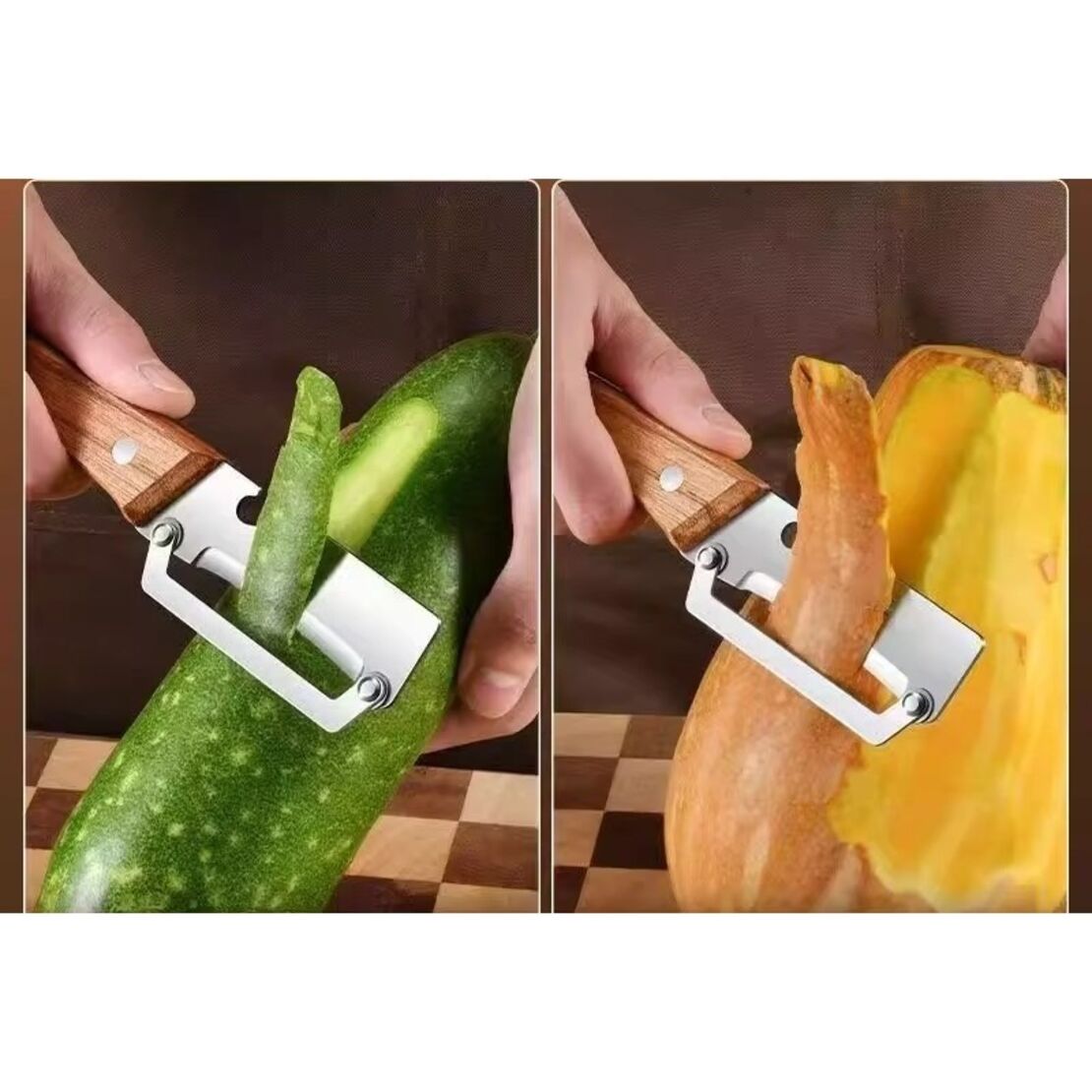Curatator de Fructe/Legume, Vafy, 2in1, Desfacator de Sticle, Multifunctional, Maner de Lemn, Maro