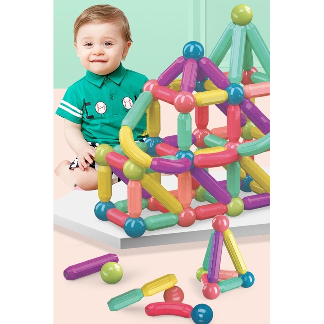 Set 36 de Piese Magnetice de Constructie, Flippy, Puzzle, Forme, 3 Ani, ABS, Magnet, 18x6x16 cm, Multicolor
