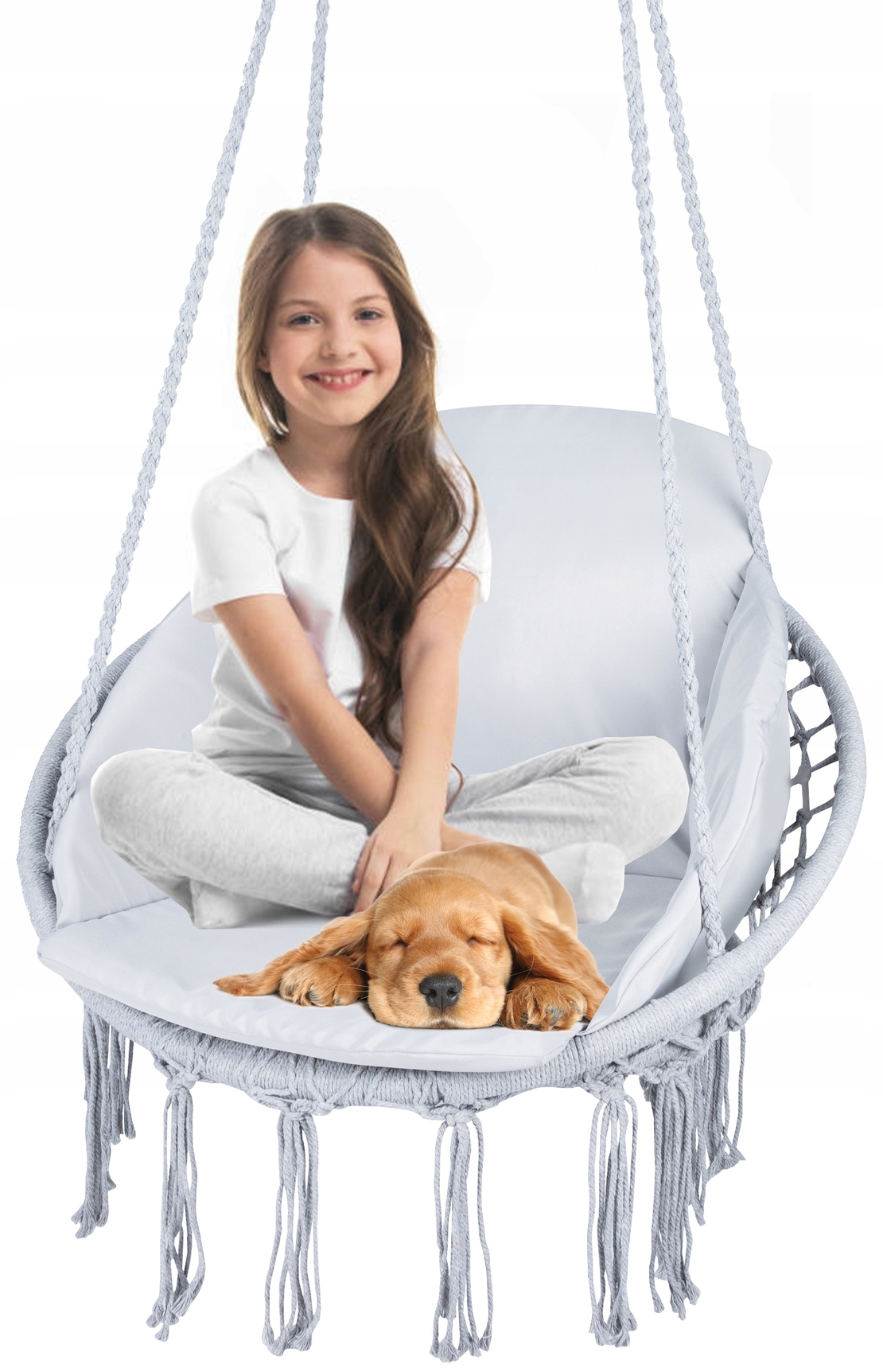 Scaun rotund Sersimo tip leagan suspendat cu perna Confort casa sau gradina, gri