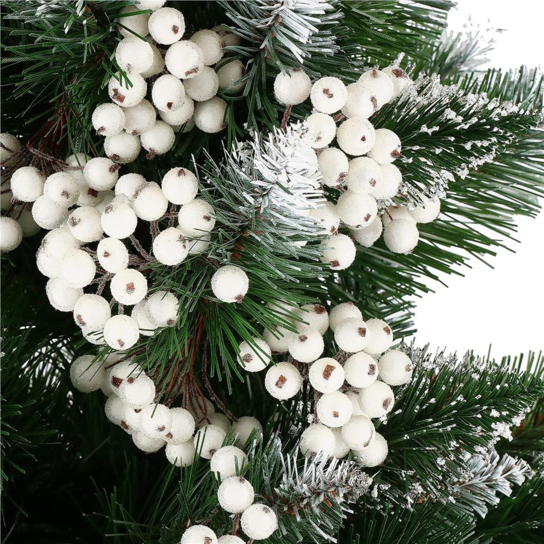 Set decorativ ramuri cu merisoare rosii artificiale inghetate, 15 cm, 200 boabe, alb