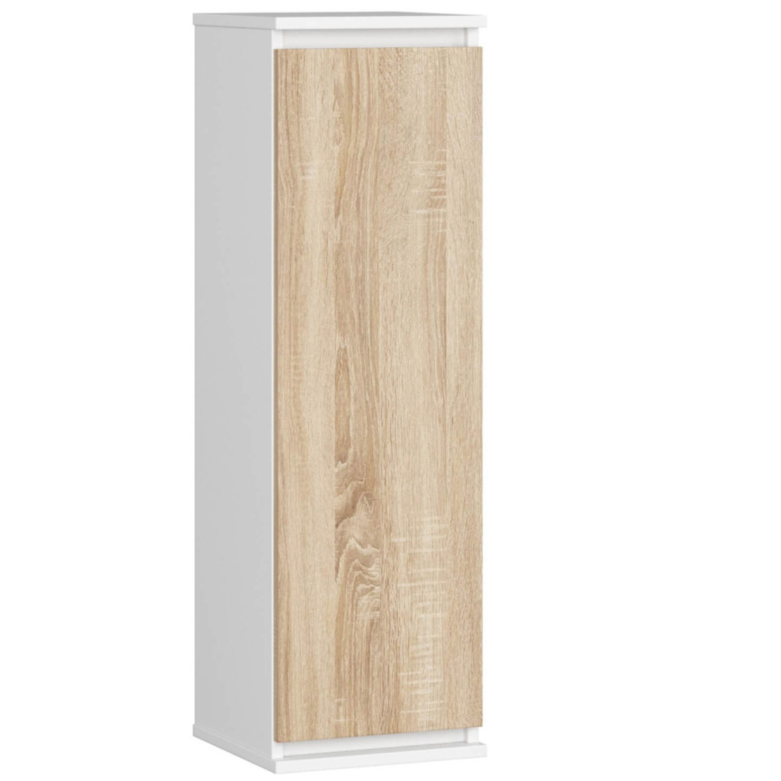 Dulap suspendat, cu usa si 3 rafturi interioare, PAL 16 mm, 30x30x99 cm, alb si stejar sonoma