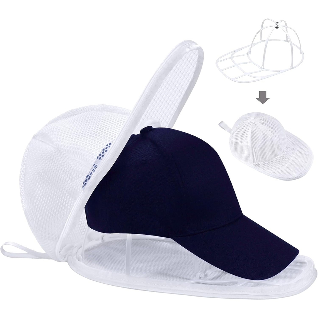 Husa de Spalare Sapca, Flippy, pentru Masina de Spalat, din Poliester, Circumferinta 53 cm, cu Fermoar, cu Suport Sapca, Alb