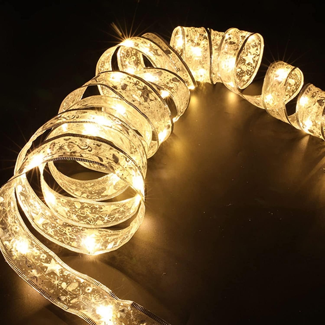 Panglică LED de Crăciun Flippy Aurie, lungime 10 m , 100 LED-uri, Baterii, Alb cald