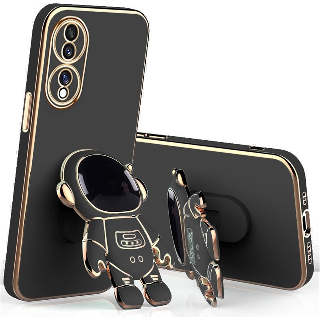 Husa Telefon 2in1, Vafy, Compatibila Huawei P60 Pro, Carcasa TPU cu Suport Inclus Tip Astronaut, Protectie Camere, Negru