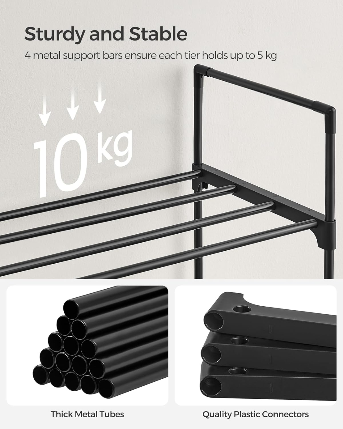 SONGMICS Suport pentru pantofi cu 3 nivele, structura metalica, pentru 12-15 perechi, 92x30x55cm, negru