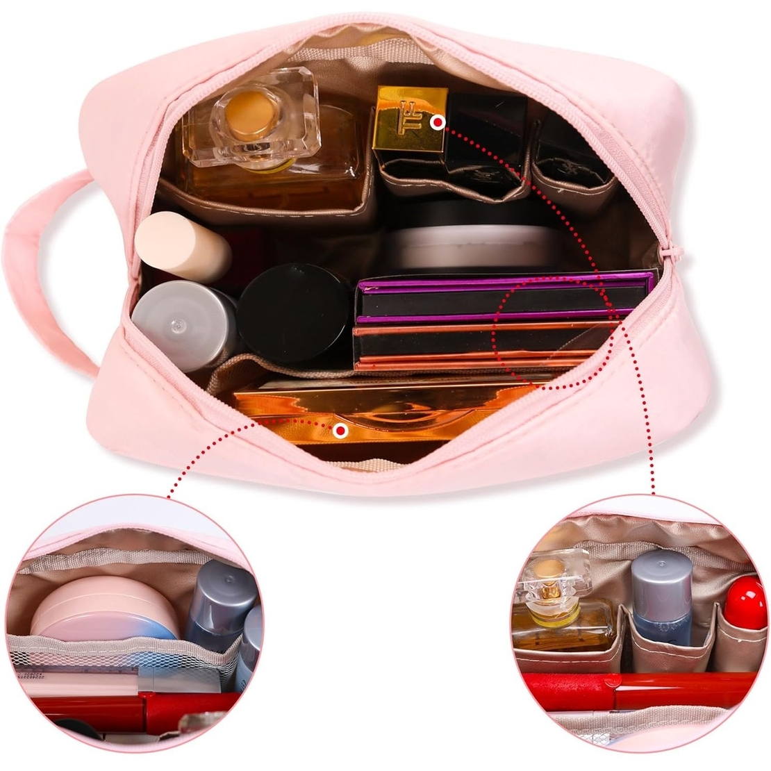 Portfard, Flippy, cu Maner, Material Impermeabil, pentru Cosmetice, 16 x 11 x 7 cm, Roz