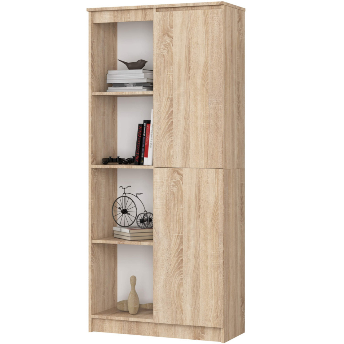 Dulap cu usa si 8 etajere, PAL laminat 16 mm, 80x35x180 cm, stejar sonoma