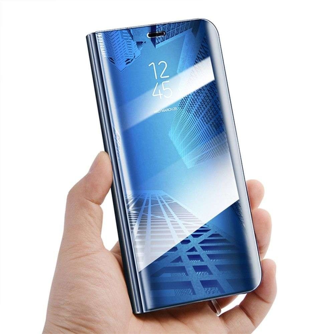 Husa de Protectie Tip Carte, Vafy, pentru Samsung Galaxy S10, Flip Cover Oglinda, din Piele Ecologica si PC, Albastră