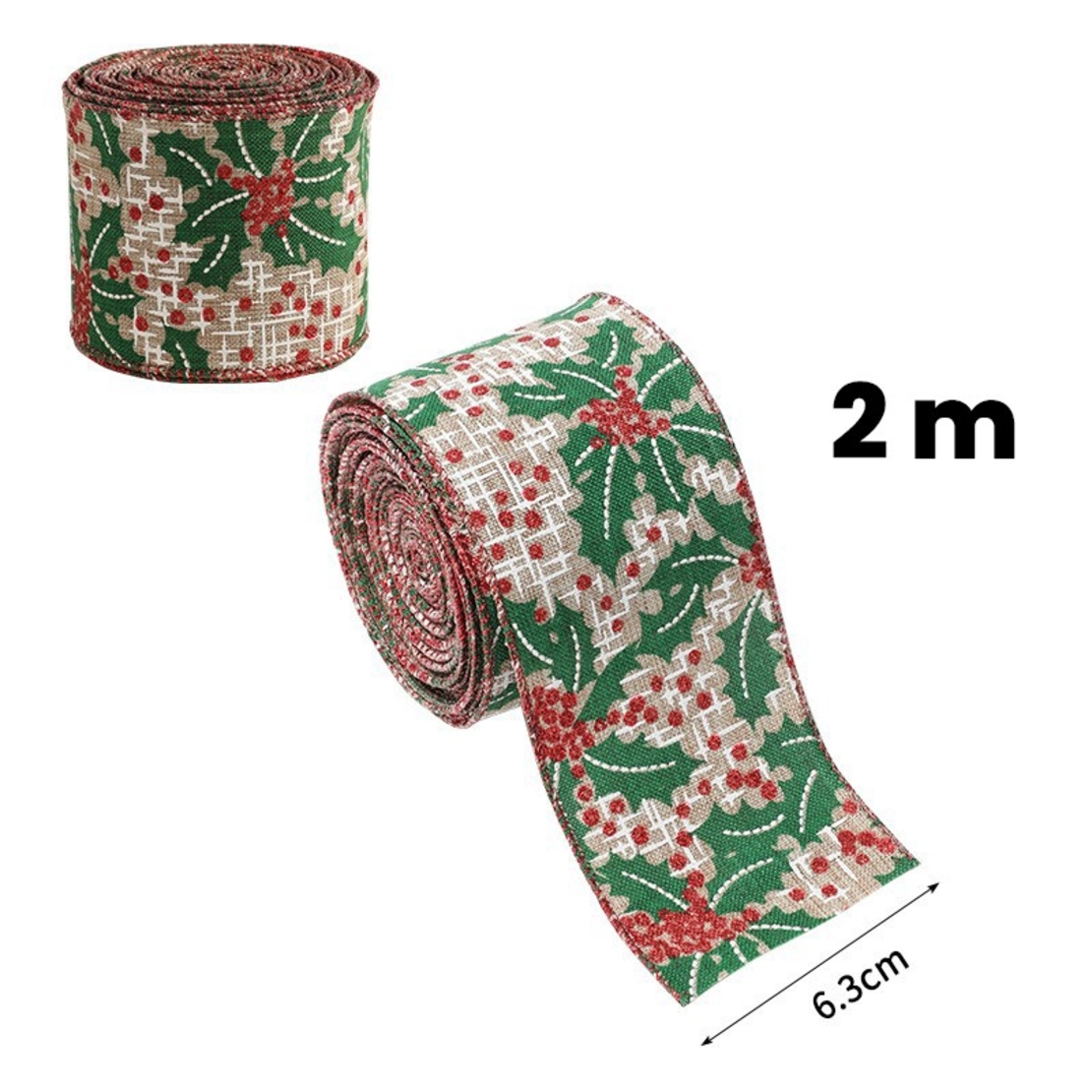 Panglica Decorativa pentru Craciun, Flippy, Ornament pentru Brad de Craciun, Pretreceri, Panglica cu Design Brad de Craciun, 200 x 6.3 cm, Khaki