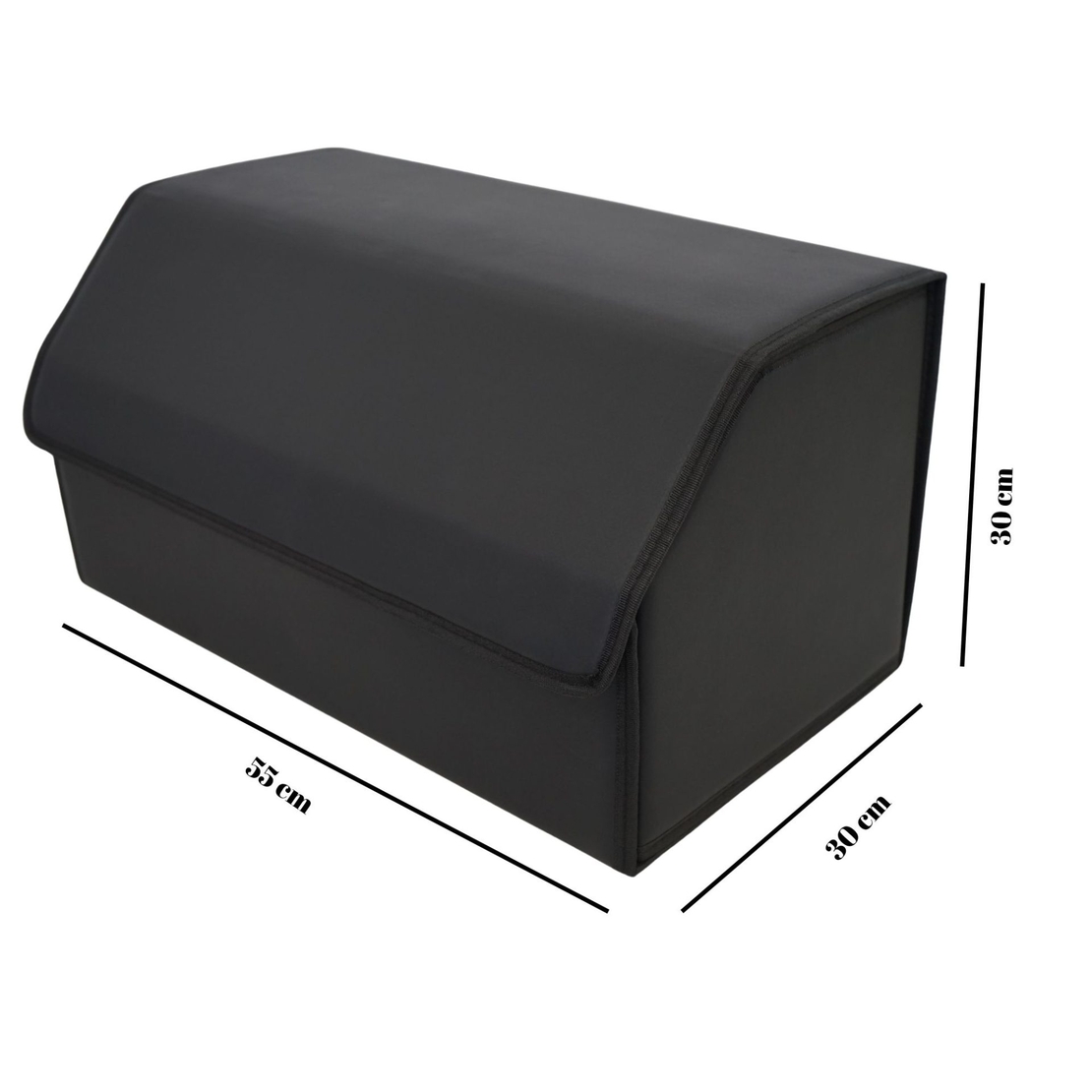 Cutie de Depozitare Auto, Flippy, Geanta Multifunctionala din Piele Ecologica, Organizator Premium Portbagaj, 2 Compartimente Depozitare, Pliabil si Rezistent la Uzura, Negru, 55 x 30 x 30cm