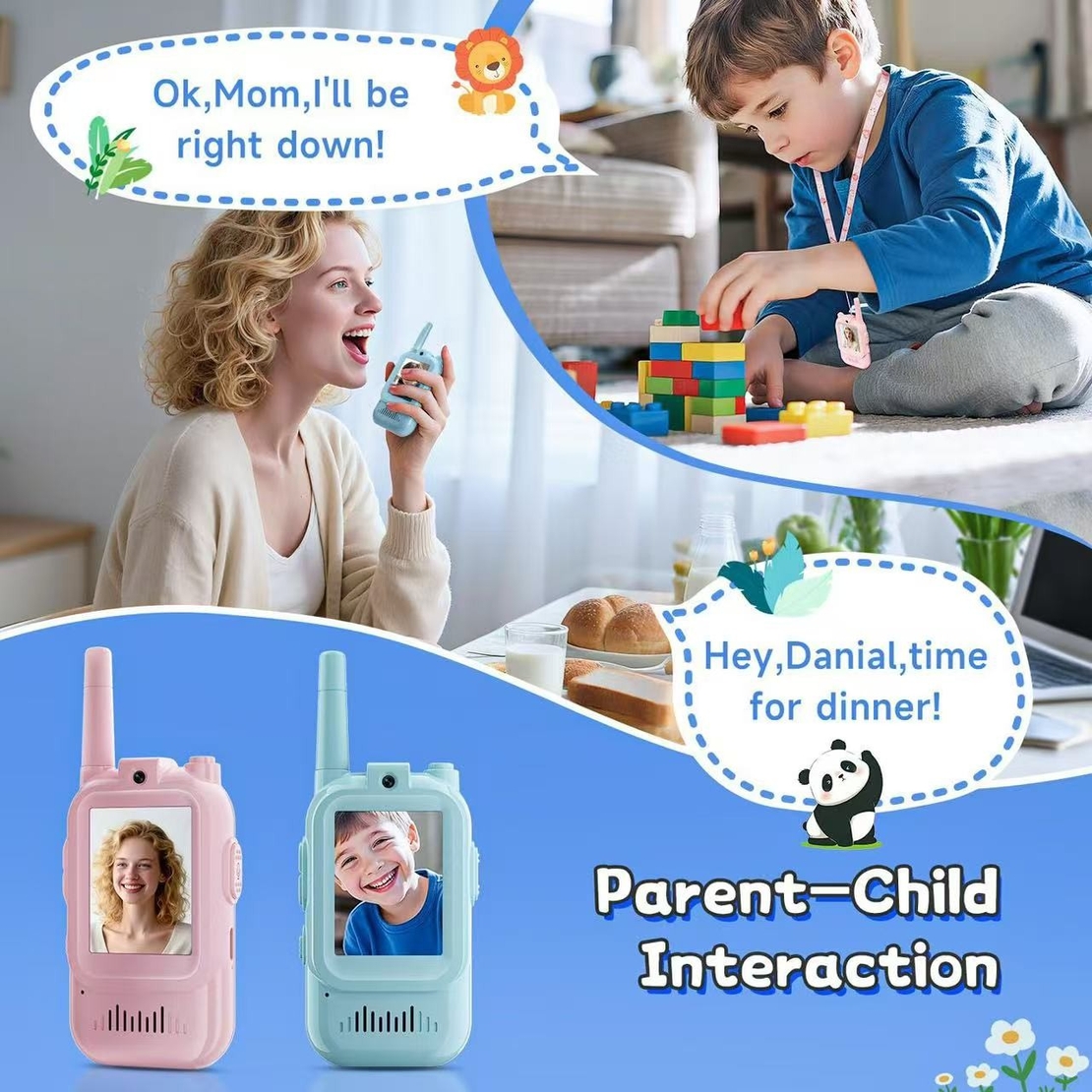 Set Walkie Talkie WiFi pentru Copii, Flippy, Set 2 Statii, Apeluri Video, cu Ecran de 2