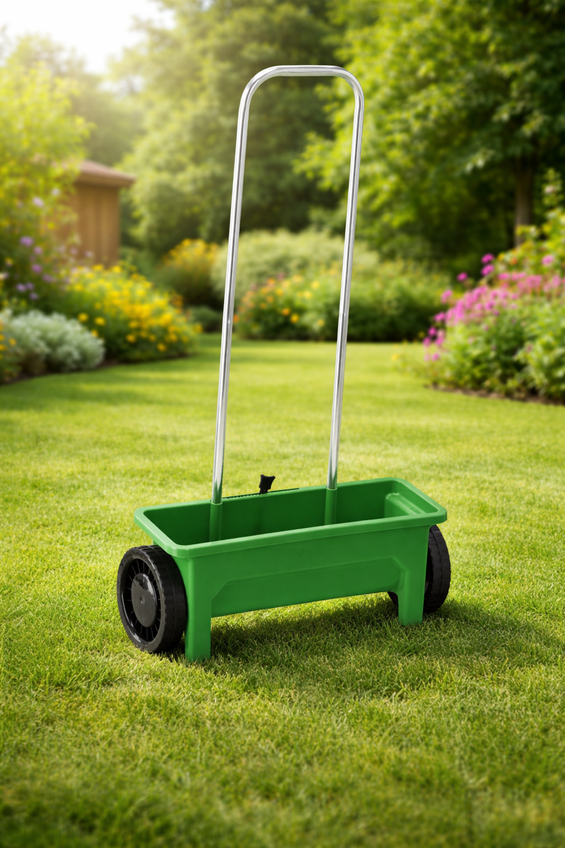 Distribuitor manual pentru seminte si ingrasamant cu reglaj 10 trepte, rezervor 12 litri, 110x57 cm