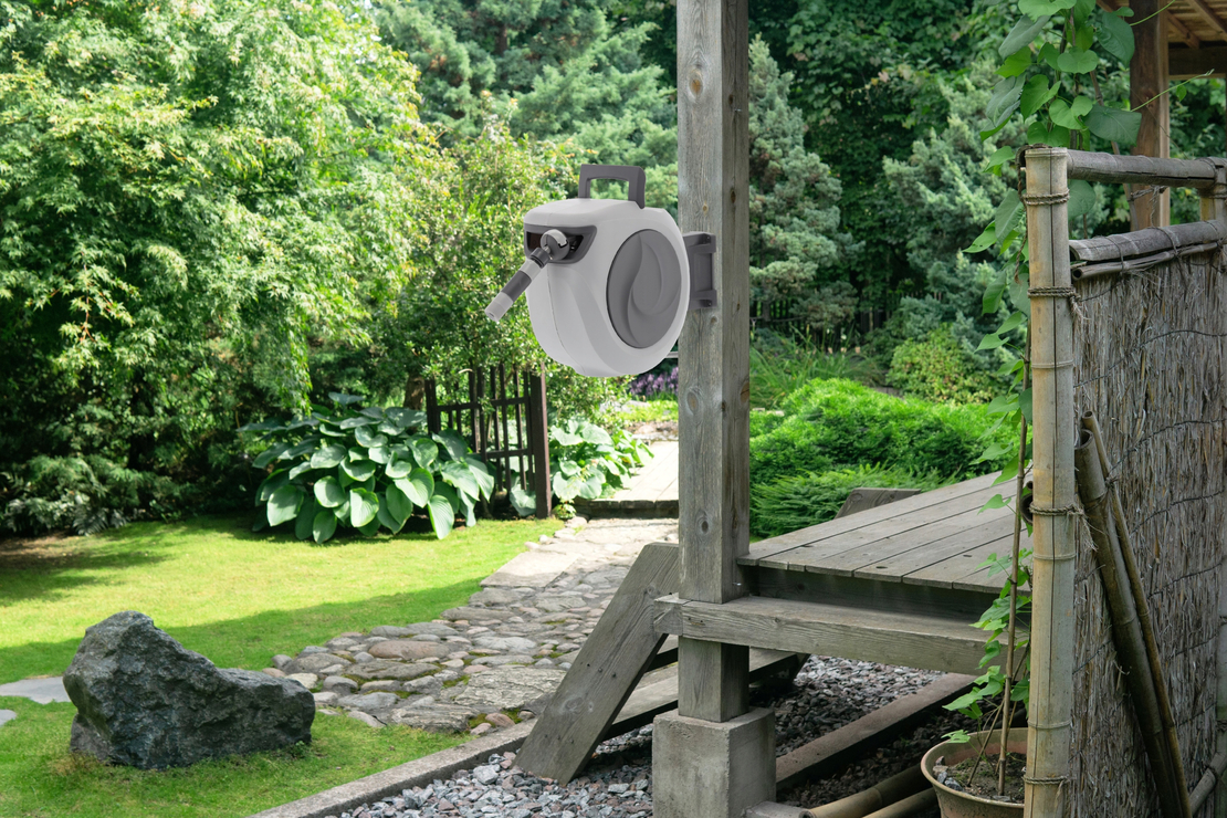 Tambur automat pentru furtun de gradina, 30m, montare pe perete, pivotant, retractabil