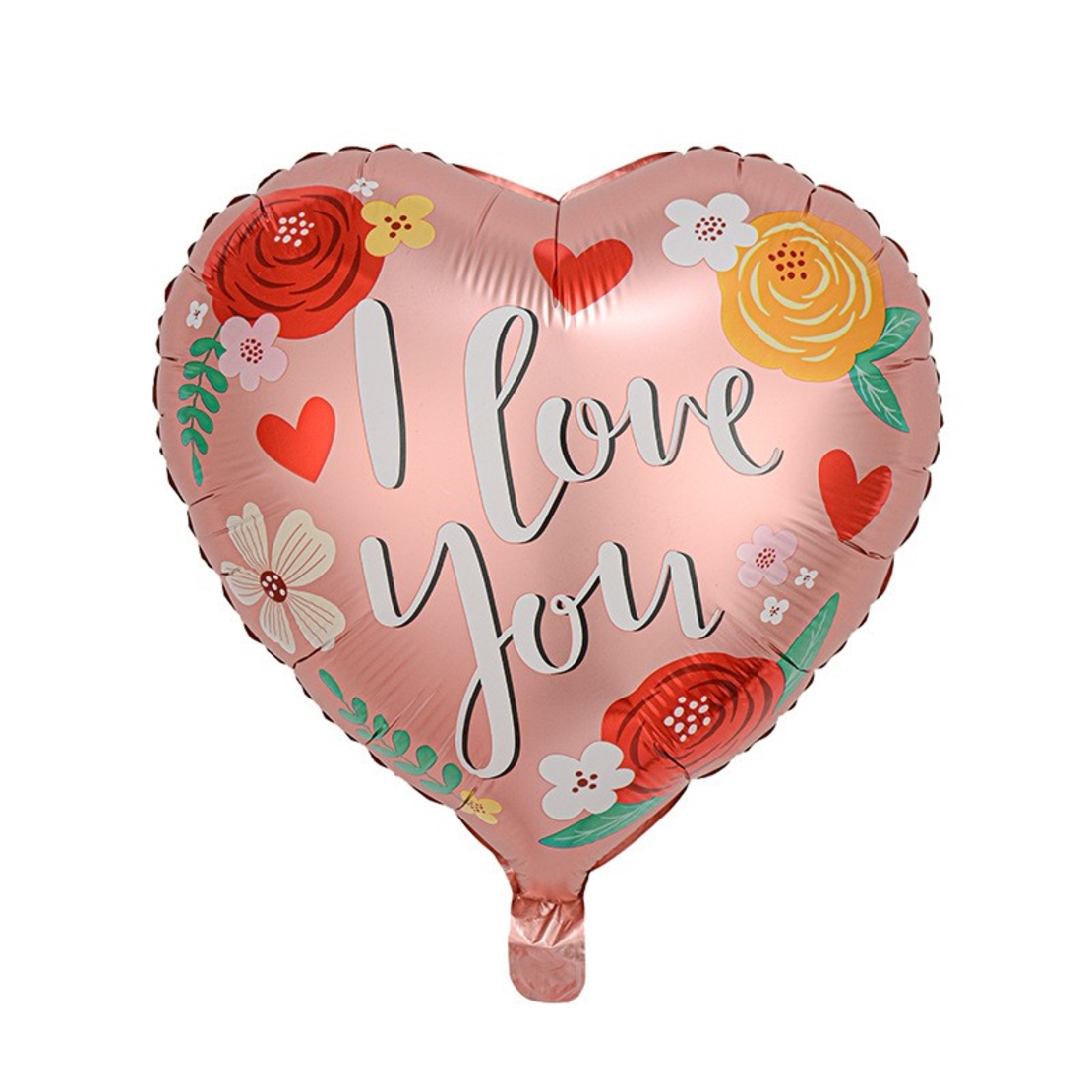 Balon din Folie Metalizata, Flippy, Figurina Inimioara, Model I LOVE YOU, Tematica Iubire, 45 cm, Ambalaj Individual, Pai Inclus, Umflare cu Aer sau Heliu, Rosu Multicolor