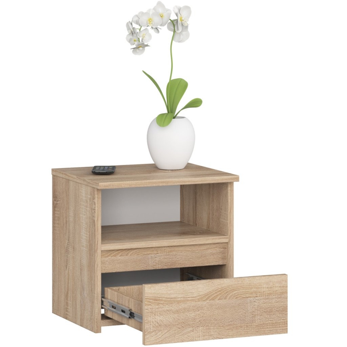Noptiera cu 1 sertar, PAL laminat 16mm, 40x35x40 cm, stejar sonoma
